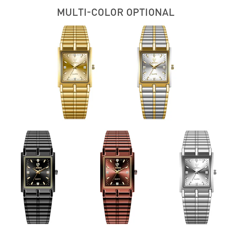 Reloj de cuarzo para hombre y mujer, cronógrafo clásico, dorado, rectangular, de negocios, de lujo