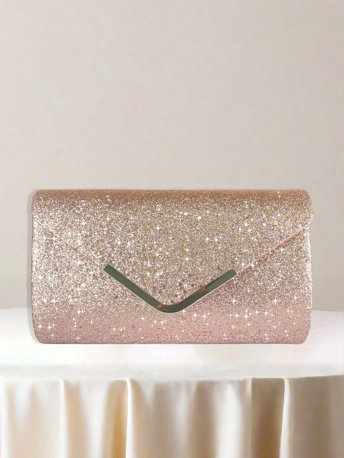 

Elegant Glitter Envelop Flap Dinner Bag, Women's Hand Magnetic Closed Dinner Party Bag, Detachable Chain Strap Evening Bag