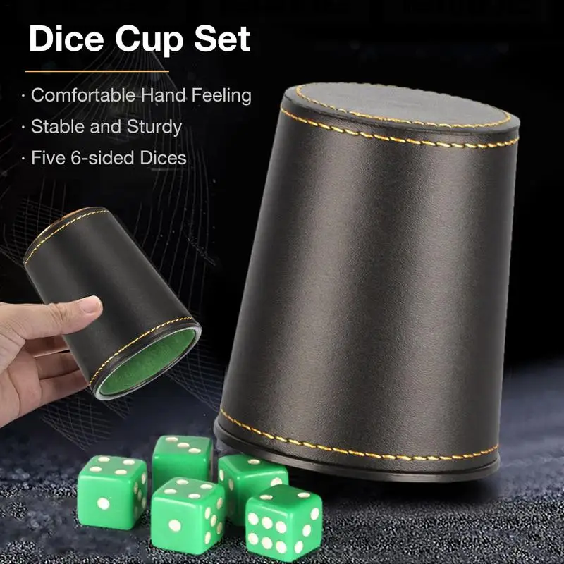 Juego de taza de dados con 5 dados de cuero PU, estable, resistente, cómoda, Bar, KTV, entretenimiento, taza de dados para reuniones familiares, juego de fiesta