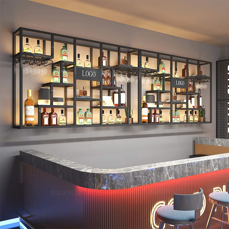 

Industrial style storage display stand Bar wall Wine cabinet Shelf Restaurant wine rack Wall mounted Bar counter Wine shelf