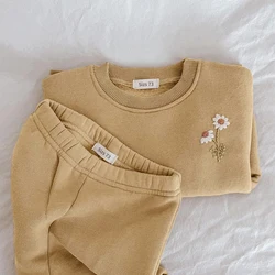 Baby Girls Clothes Set Fleece Embroidery Daisy Pullover Sweatshirt+Jogger Pants Set Girls Boys Tracksuit Toddler Girl Clothes