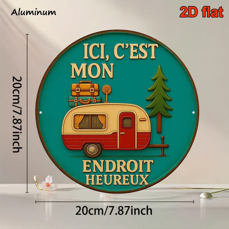 2D Flat, 1pc Vintage French RV Travel Decor Sign - 8x8 Inch (20x20cm) Retro Camper Van Decoration Plaque with French Text 