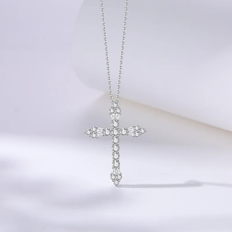 Cruz Colar S925 Sterling Silver Zircon Feminino Nicho Design Sense Luxo Pingente Atacado Jóias Unisex