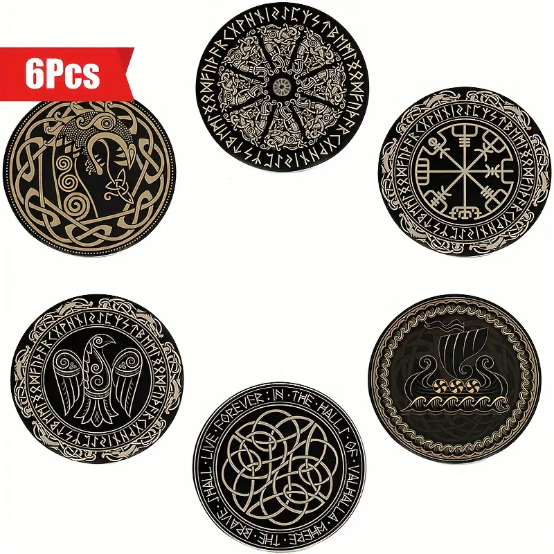 2D Viking Nordic Style Wooden Coasters Drink Mats Coffee Tabletop Protection Cup Pads Home Living Room Decor Housewarming Gift