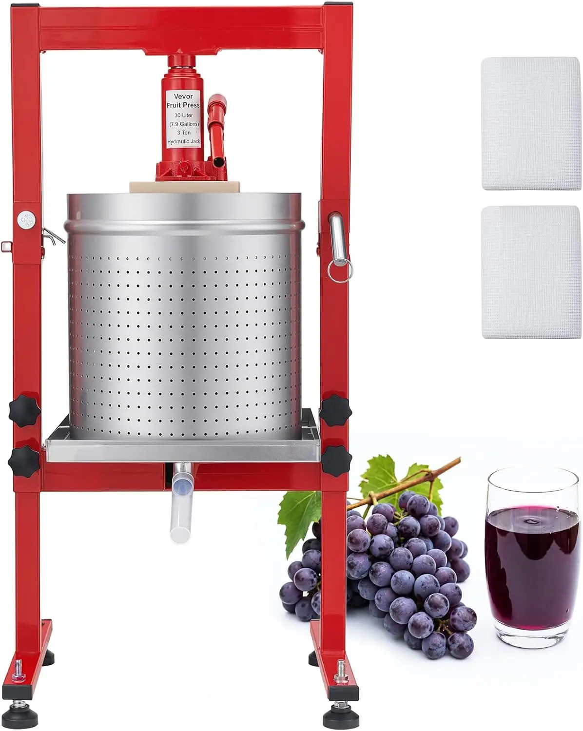 

VEVOR Hydraulic Fruit Wine Press, 7.93Gal/30L, Stainless Steel Heavy Duty Manual Juice Maker, Cider Apple Grape Vegetable Crushe