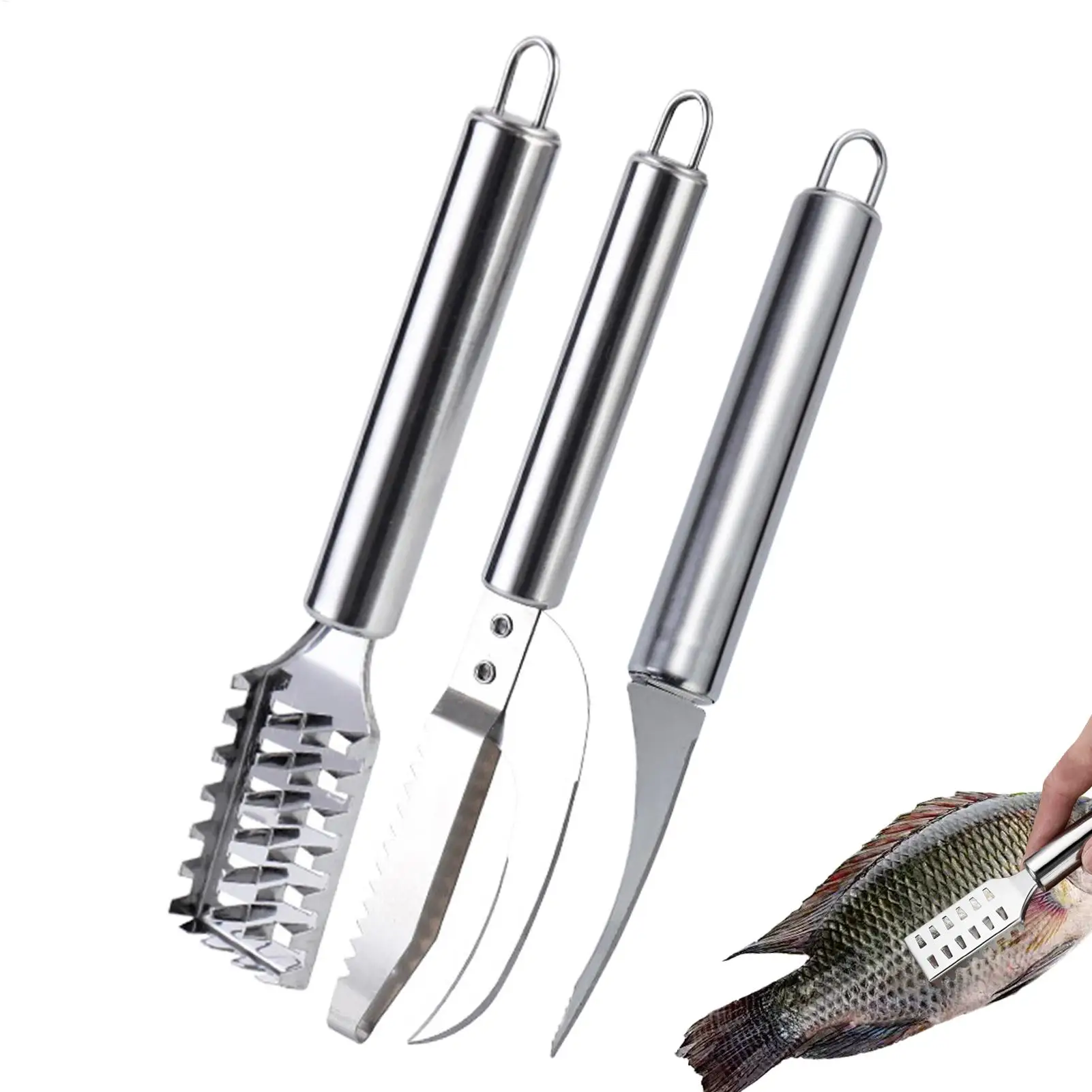 3pcs/set Fish Descaler Fish Cleaning Kit Stainless Steel Household Kitchen Fish Scale Tool Multifunctional Fish Skin Graters