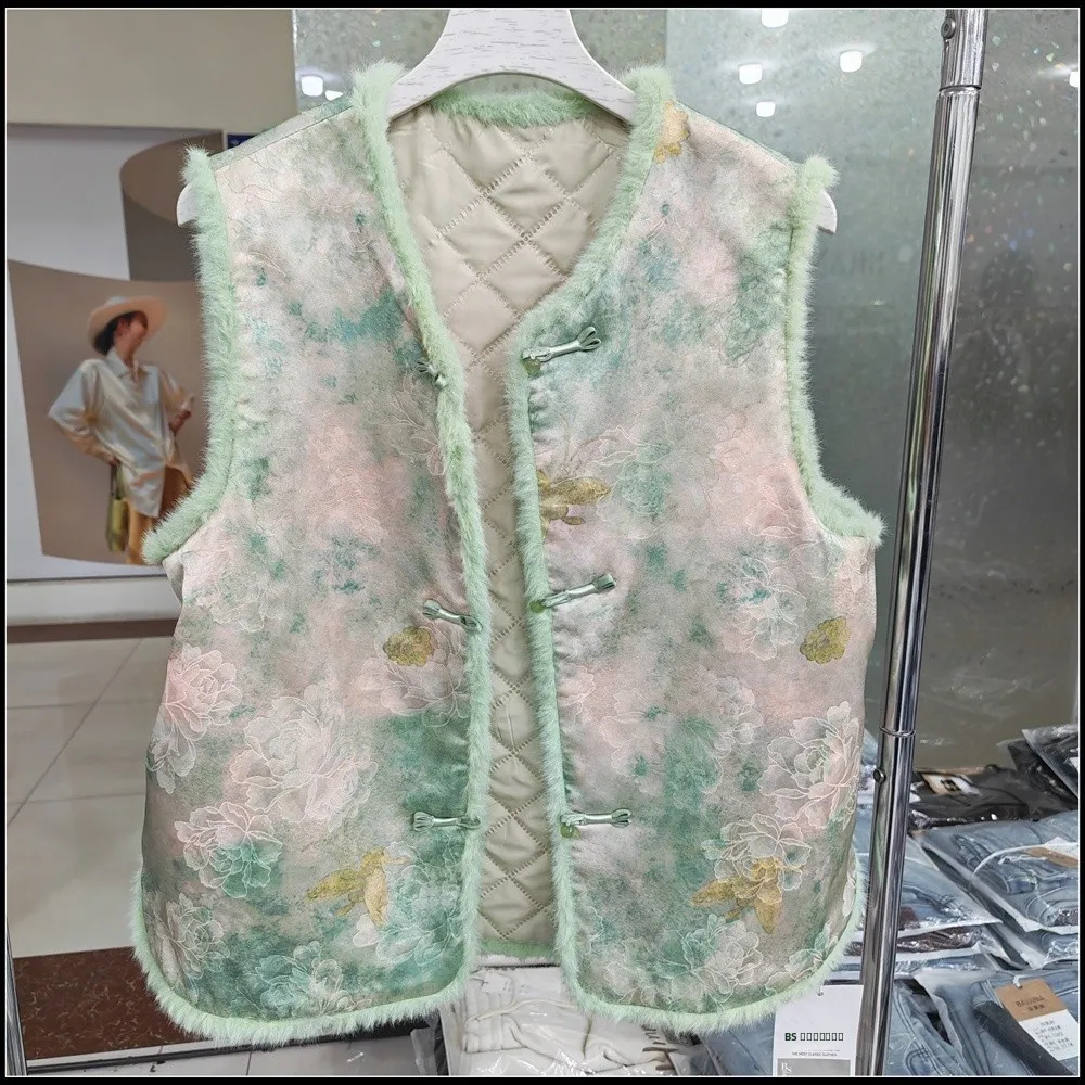 Ele Chinese Sle Embroidered Jaet Women's Single Button round Ne Svel Vest High End Feel Commute Faion