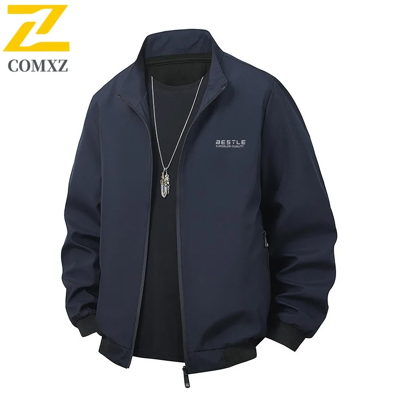 

COMXZ Men Jacket American Style Comfort Lightweight Motorcycle Jackets Premium Stand Collar Outdoor Windproof Spring Autumn Coat