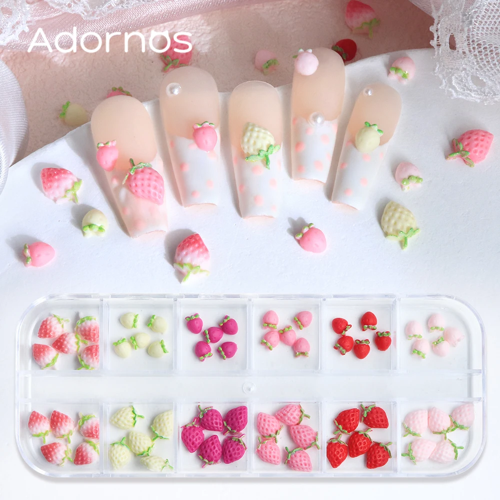 

60 pcs/box Mini Cartoon Strawberry Nail Art Decorations Cute Strawberry Figurines With Seed Detailing Japan Korea Nails Design