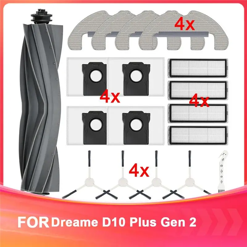 A02M-Accessory Kit For Dreame D10 Plus Gen 2 - Includes Main Brush, Dust Bags, Wipes, HEPA Filters, And Side Brushes