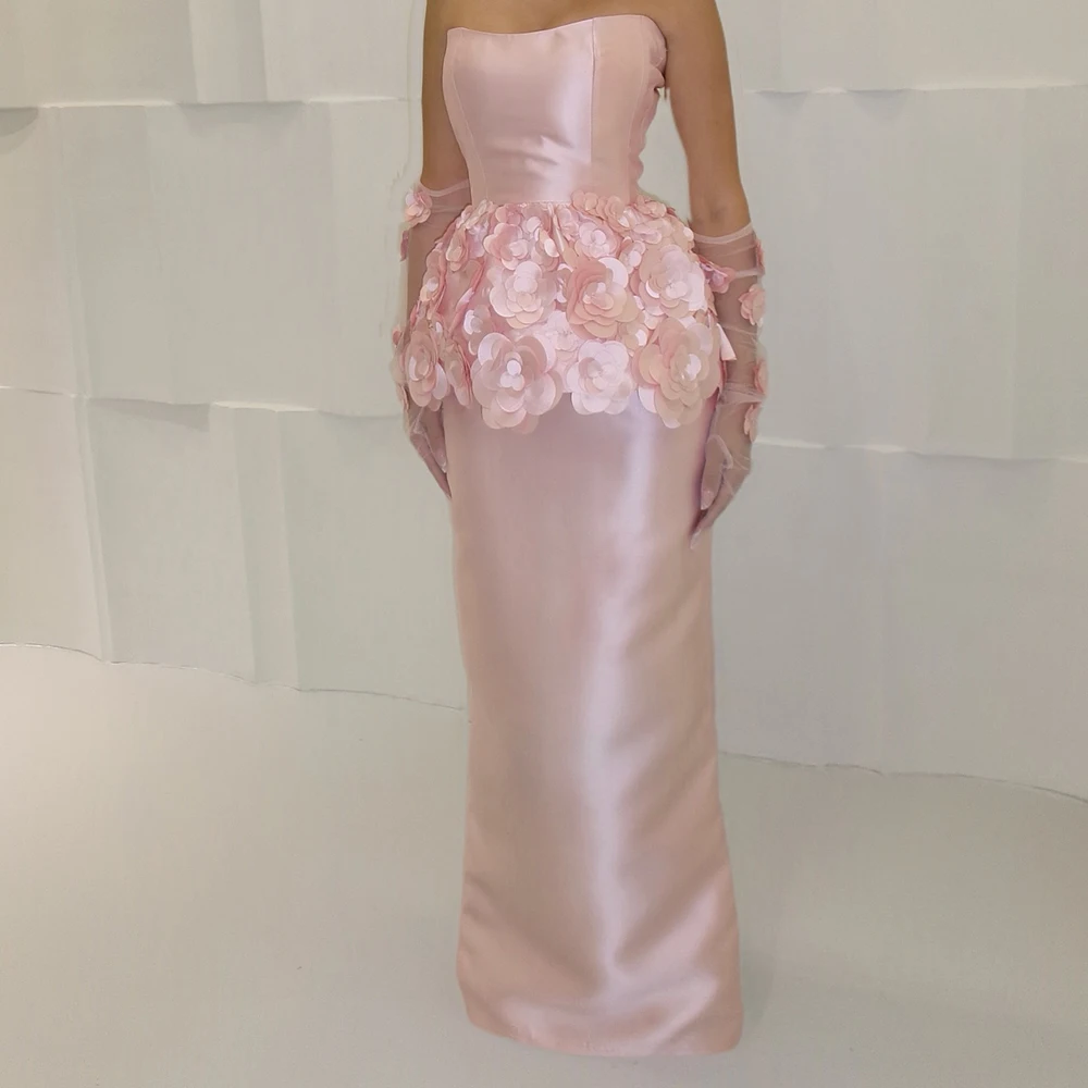 

Прямые вечерние платья по индивидуальному заказу, длиной до пола, без бретелек, с половиной рукавом, платье для выпускного вечера, простое модное вечернее платье с открытой спиной и цветами