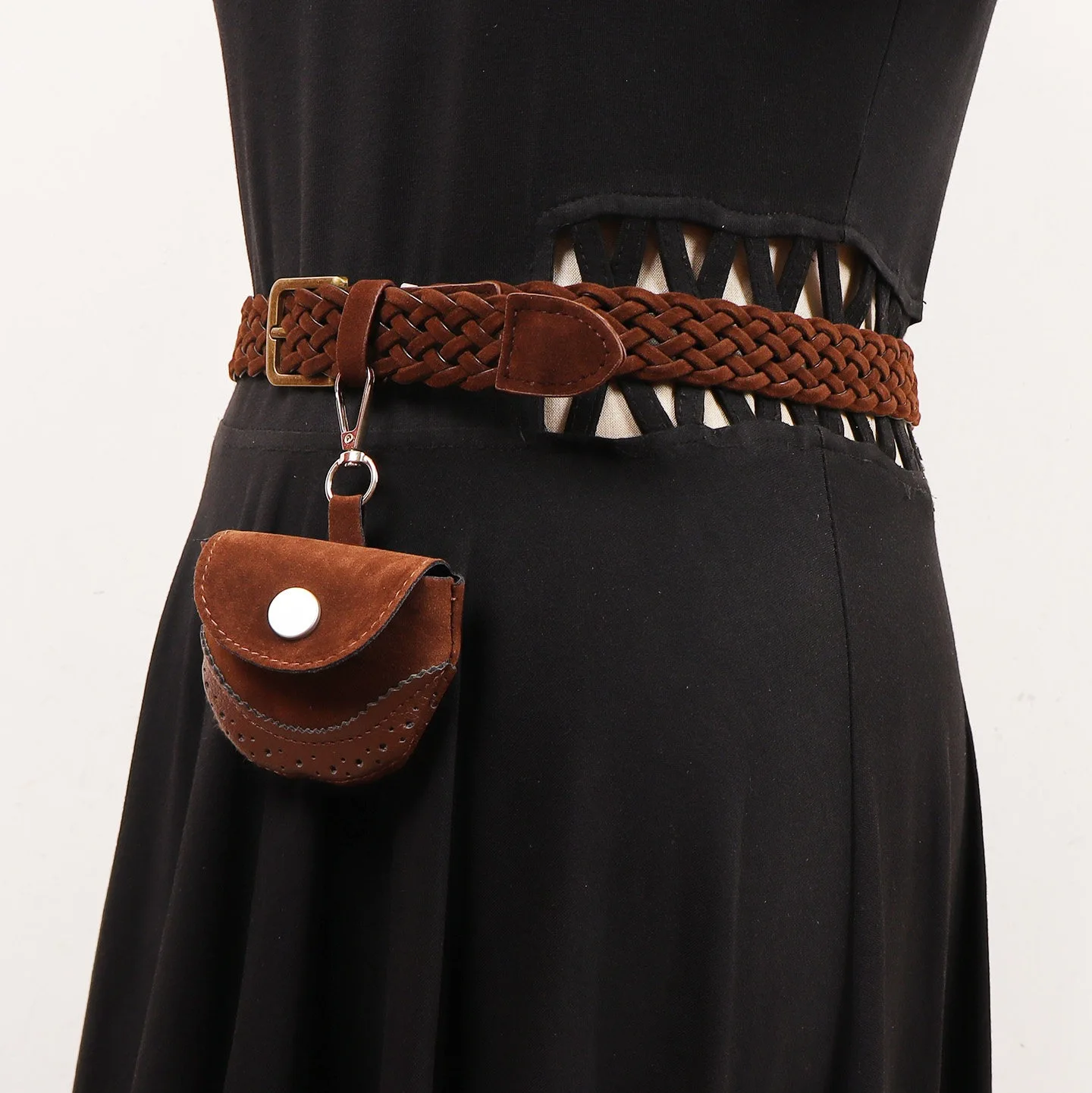 Women's Retro Woven Belts Accessories, Woman New Frosted Waist Bag Belt Small Bag Coffee Colored Decoration Narrow Belt