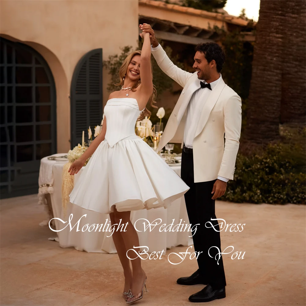 فستان زفاف عصري قصير على شكل حرف a للنساء 2026 بدون حمالات بدون أكمام مفتوح الظهر من الساتان فستان زفاف Vestidos De Novia مخصص #3