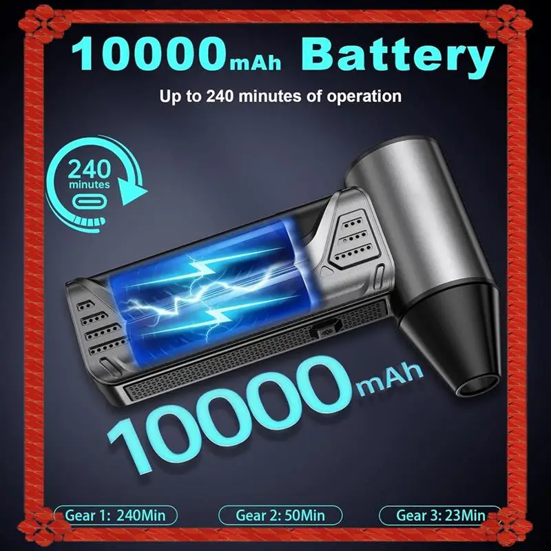 24-Hour Delivery Rechargeable Compressed Air Duster 180000RPM, 3 Gears Adjustable, 10000Mah Battery For Keyboard/PC/Car/Outdoor