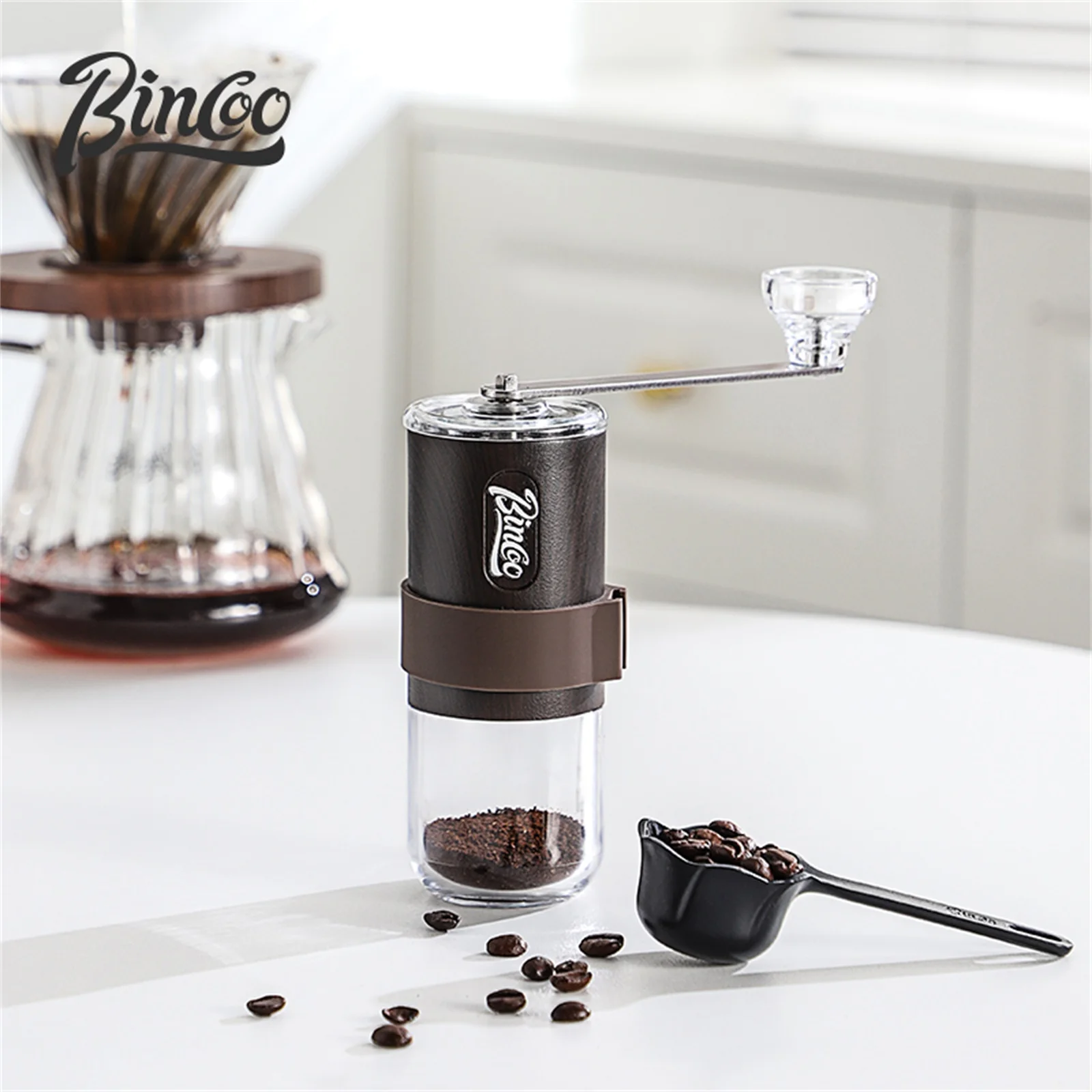 

Ручная кофемолка Bincoo с текстурой дерева, стальные заусенцы 304, компактный дизайн для путешествий, домашнего пивоварения