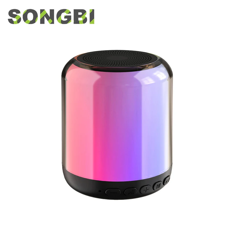 TWS Speaker Bluetooth portabel BT 5.2 kartu TF, didukung panggilan bebas genggam dengan kotak suara mikrofon lampu warna-warni tampilan penuh