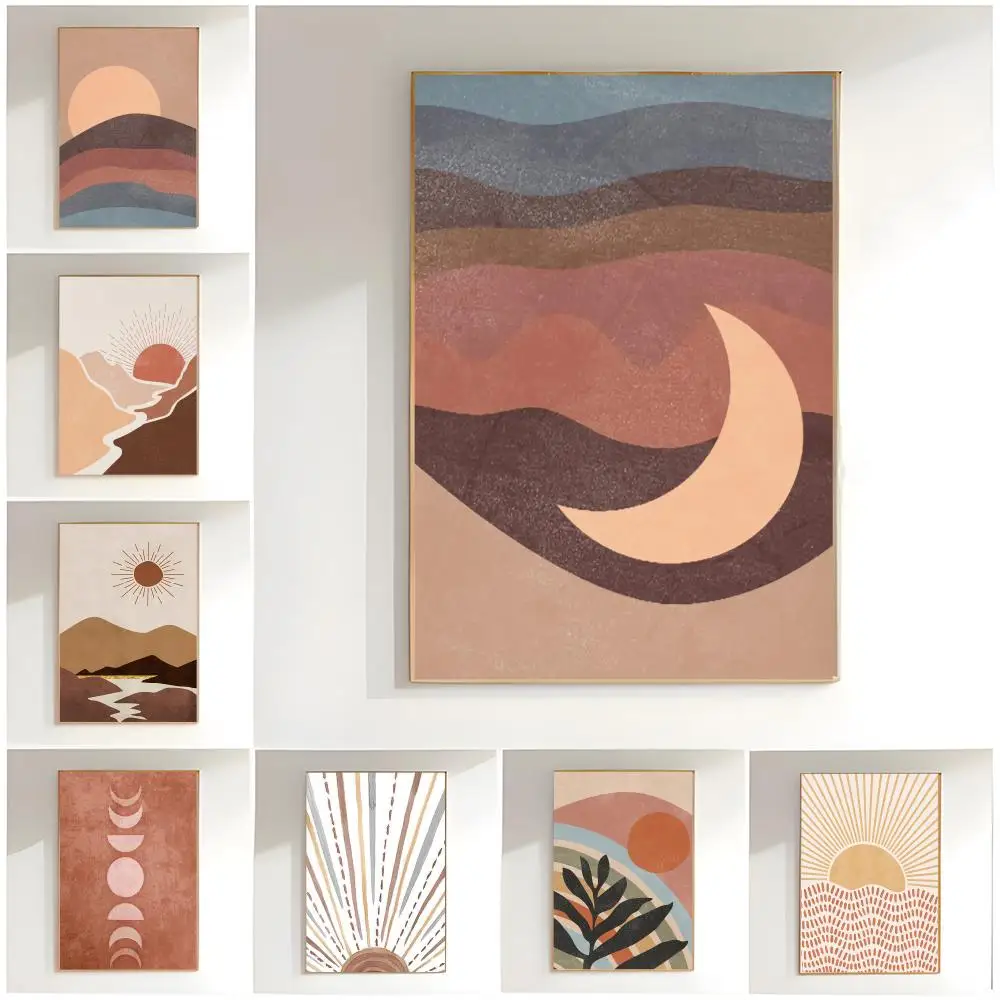 Morandi Color Matching Abstract Sun Moon Poster Premium Wall Decor Modern Home Poster Unframed