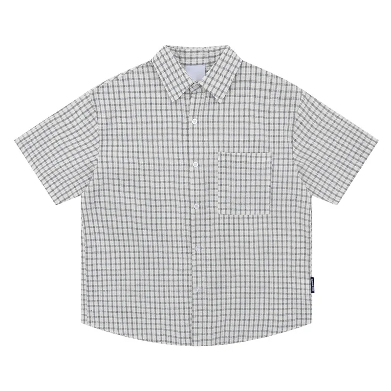 Summer short sleeved loose shirt for male students, retro checkered shirt for couples, clean style, fashionable loose shirt
