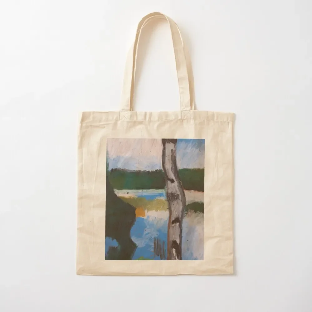 

Birch with a smal lake Tote Bag hand bag Canvas shoulder bag shopping bags foldable