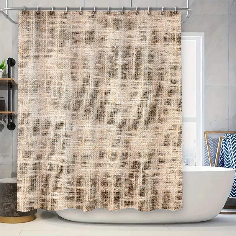 Natural Linen Shower Curtain with Rustic Woven Design Soft Waterproof Fabric for Bathroom Decor