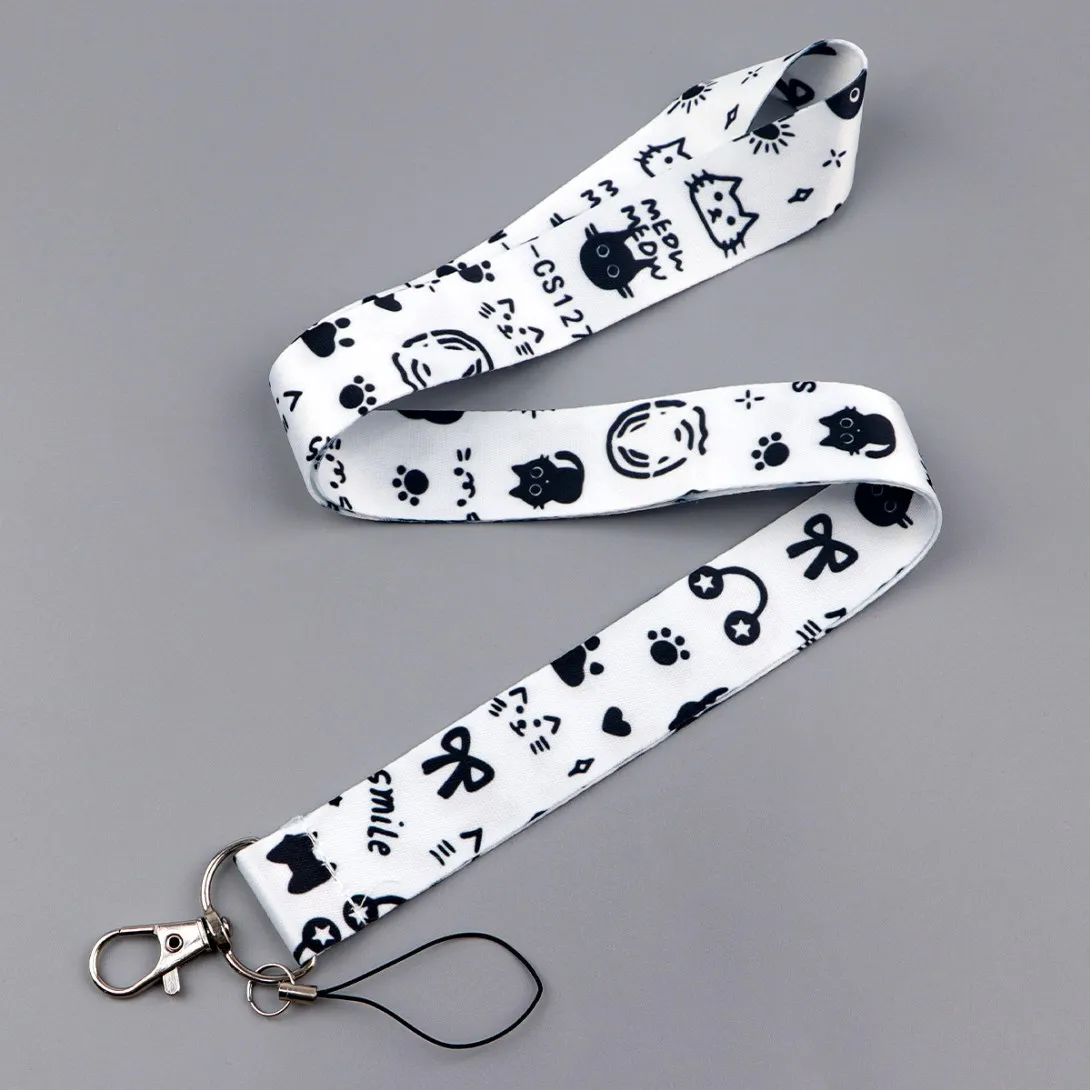 

Cute Black Cat Lanyard For Keys ID Card Cover Pass Mobile Phone Straps Badge Holder Animal Neck Straps Phone Accessories