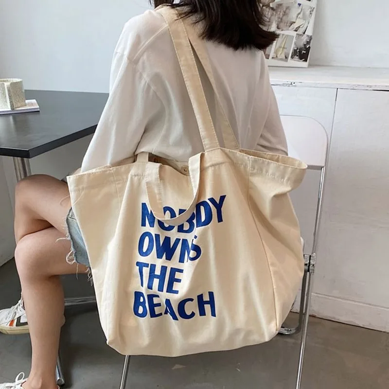 Simple Letter Print Tote Bag, Literary Canvas Shoulder Bag, Large Handbag For School, Travel, Shopping