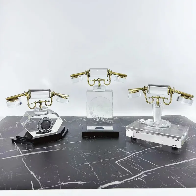 Modern Retro Crystal Glass Phone Stand Ornament for Desktop Home Office Decor Creative Model Room Display Centerpiece Gift