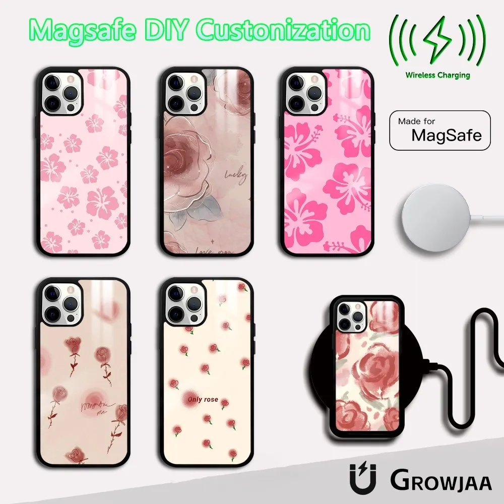 Hibiscus Pretty Pink Flower Phone Case For iPhone 16 15 14 13 12 11 Pro Max Plus Mini Magsafe Mirror Wireless Magnetic Cover