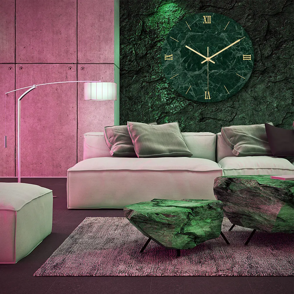 

1pc Round Marble Wall Clock Silent Large Arabic Numbers Easy Hanging Decorative Home Living Room Bedroom Office Clock