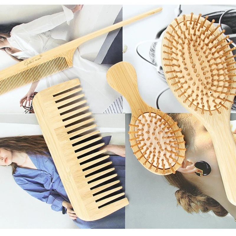 

Бамбуковая щетка для волос с воздушной подушкой, расчески с широкими зубцами, профессиональная здоровая парикмахерская расческа для женщин, предотвращающая выпадение волос, парикмахерские инструменты для волос