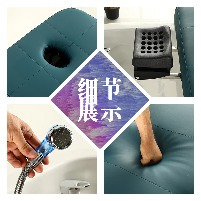 Barber Shop High-End Lying Completely  Massage Flushing Bed Ceramic Basin Stainless Steel Salon Shampoo Bed