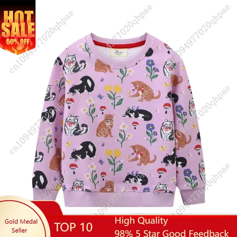 

Новинка! Детские свитшоты Jumping Meters с принтом кошек для девочек, осенне-весенние топы, детская одежда