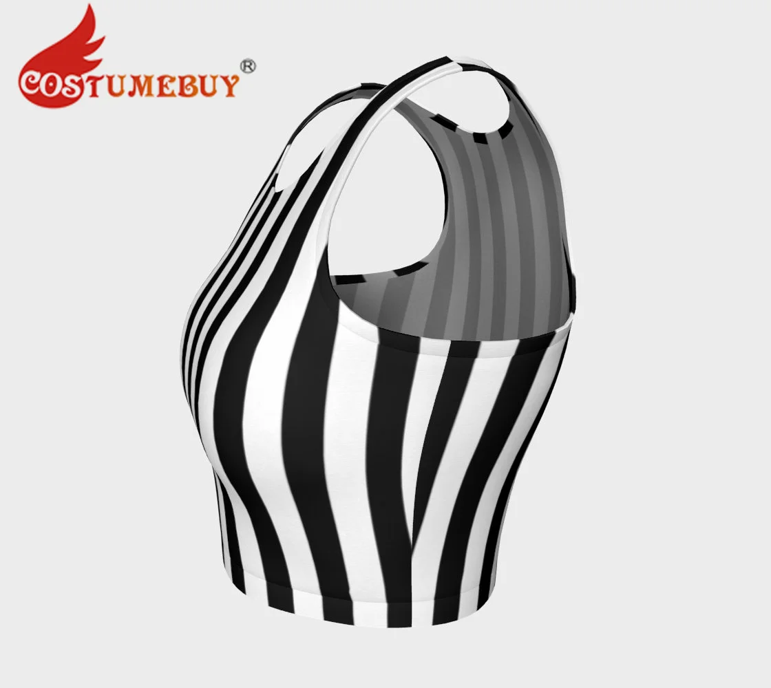 Black White Striped Crop Top Tank Top Women's Sexy Sports Bra Vest Cosplay Costume