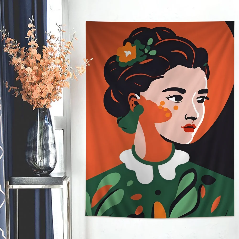 Elegant And Charming Woman Style Art Cartoon Tapestry For Living Room Home Dorm Decor INS Home Decor