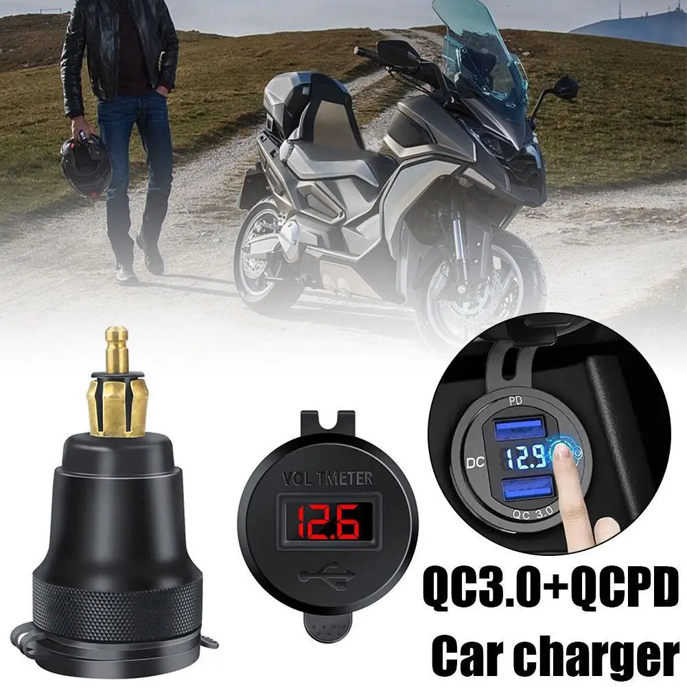 Motorcycle USB Charger PD Type C QC3.0 LED Voltmeter DIN Hella Powerlet Plug Aluminum Alloy Adapter 12V 24V BMW Ducati Triumph