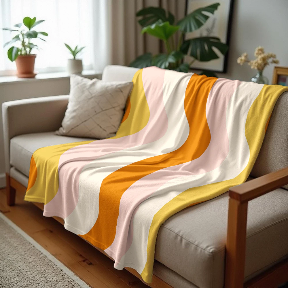 Orange & Blush Wave Lightweight Microfiber Soft Christmas Fleece Blanket Warm Cozy Throw for Bed Sofa Office Travel All Season