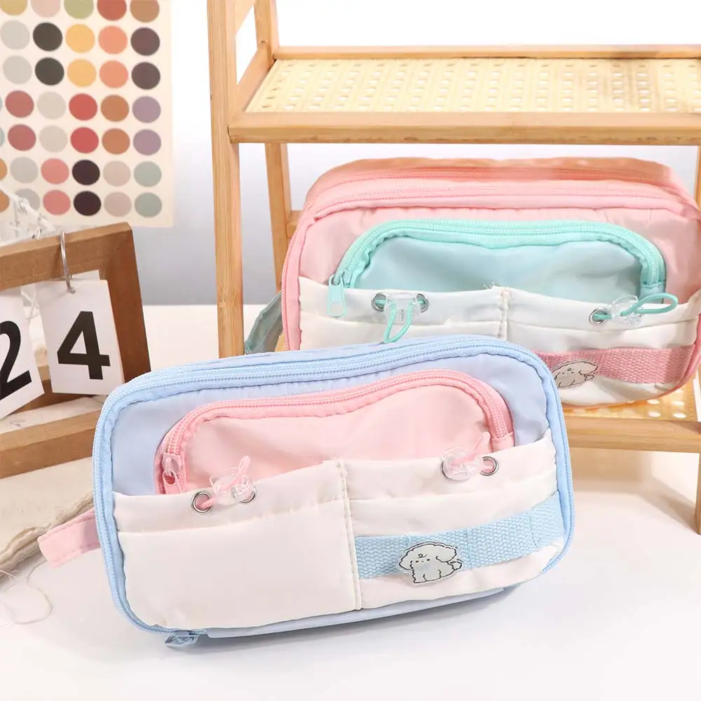 Simple Large Capacity Student Pencil Case Flip Style INS Cute Pencil Pouch Morandi Color Multi-layer Gel Pen Organizer