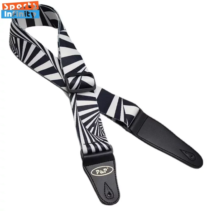 New Fashion Black White Guitar Strap Adjustable Printed  Acoustic Folk  Electric Guitar Strap Bass Ukulele Guitar Accessories