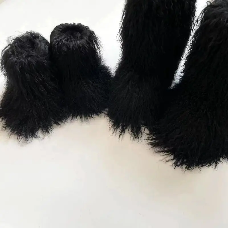 Luxury Fur Boots Kid Round Toe Mongolian Fur Boots Shoes Children Snow Fur Boots