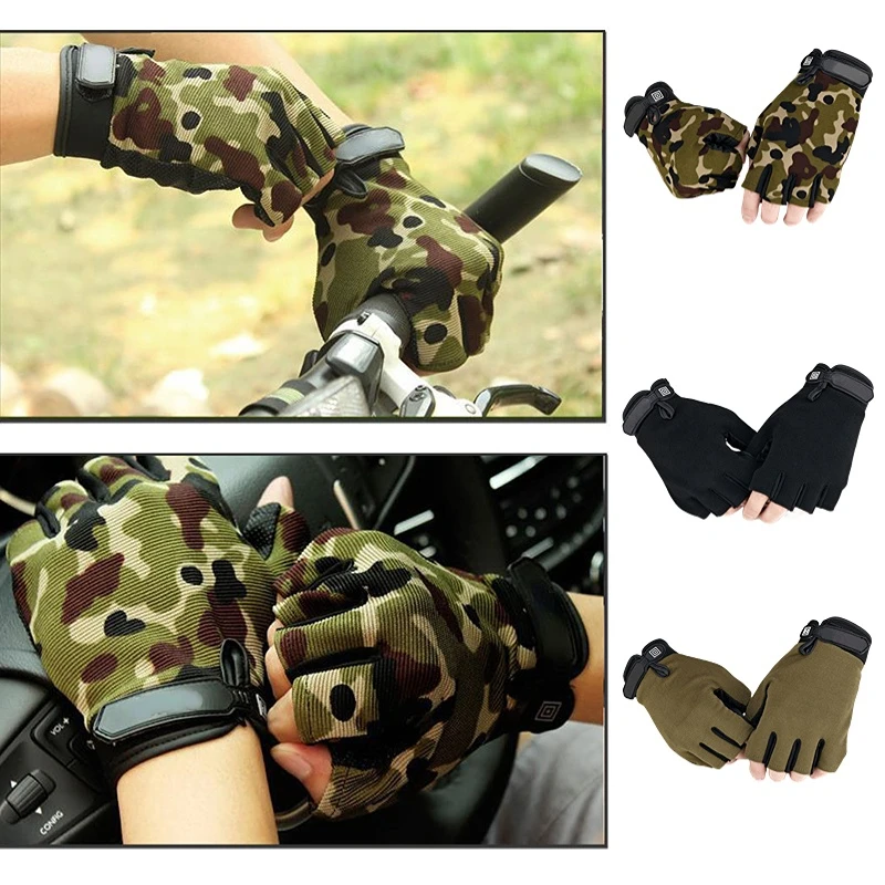 Men Camouflage Tactical Gloves Outdoor Sport Cycling Half Finger Anti-Slip Shock-Absorbing Fitness Fingerless Mittens Warmer