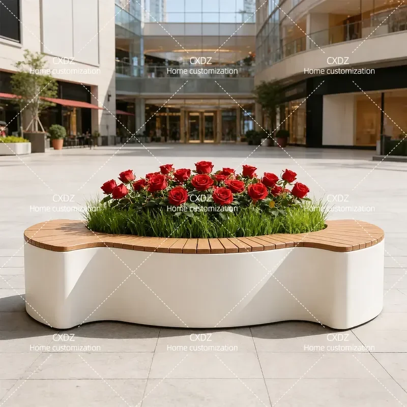 Outdoor Wrought Iron Stainless Steel Flower Box Seat Combination Commercial Street Square Leisure Park Planting Box Bench