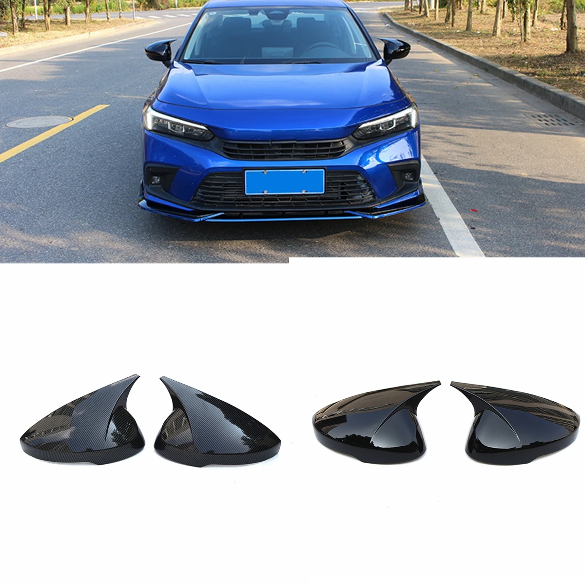 

For Honda Civic 11th 2022-2023 Carbon Fiber Look / Gloss Black Add on Rear View Side Wing Mirror Cover Trim Cap