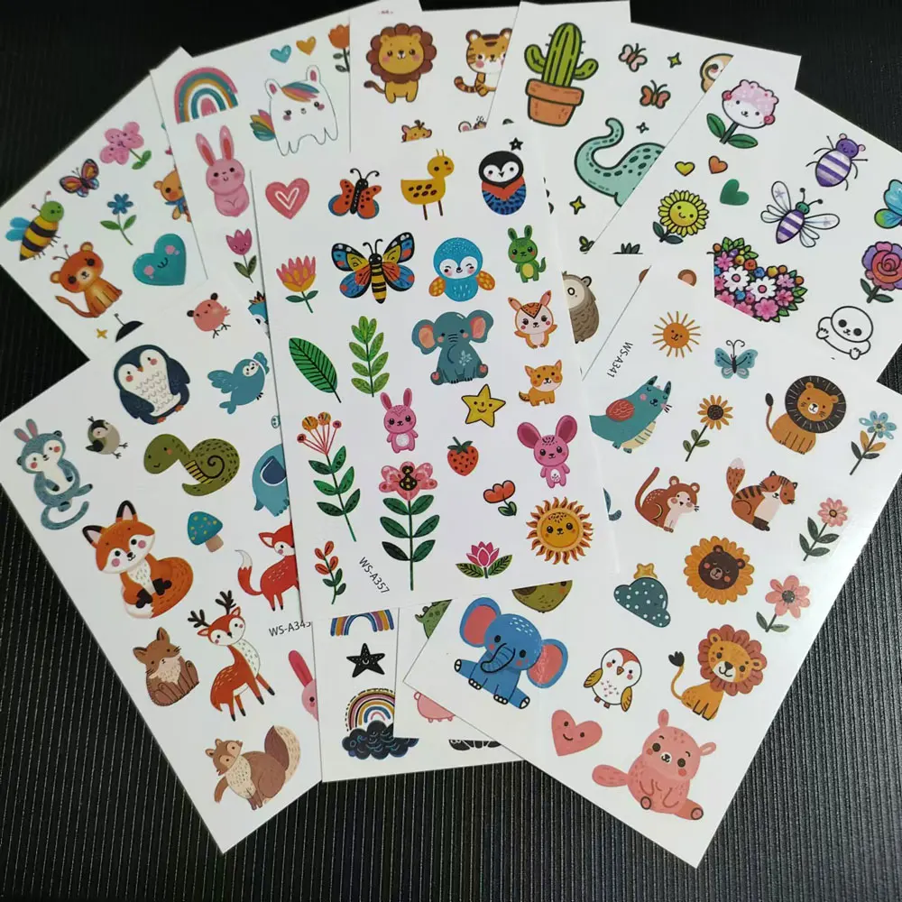 10pcs Cartoon Temporary Tattoos Lion Flower Dinosaur Animal Fake Tattoo Stickers Cute Tattoo Body Decor