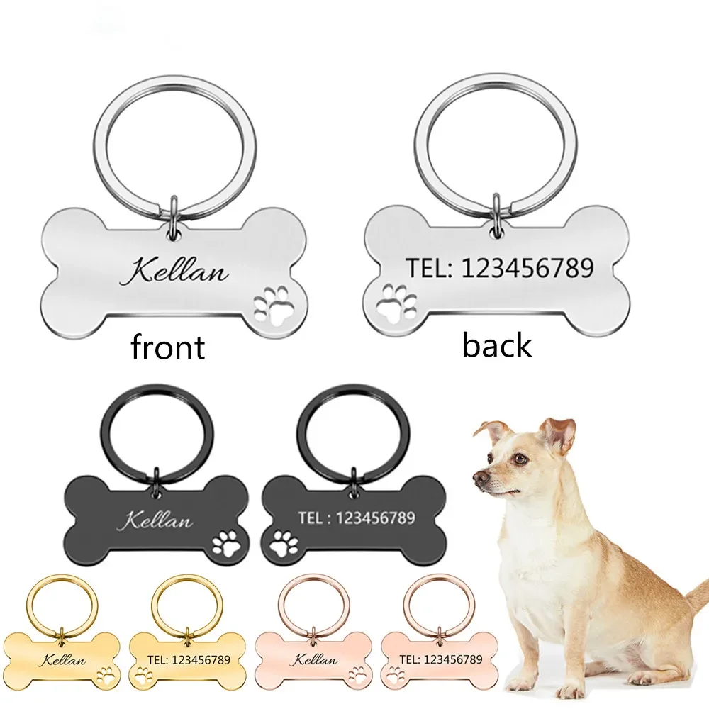 Anti-lost Personalized Pet ID Tag Keychain Engraved Pet ID Name for Cat Puppy Dog Collar Tag Pendant Keyring Pet Accessories