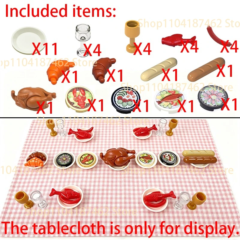 MOC City Food Building Blocks Farm Tools Fruit Shopping Cart Fish Ice Cream Bone Magic Stick Figure Accessories DIY Toy Gift H22