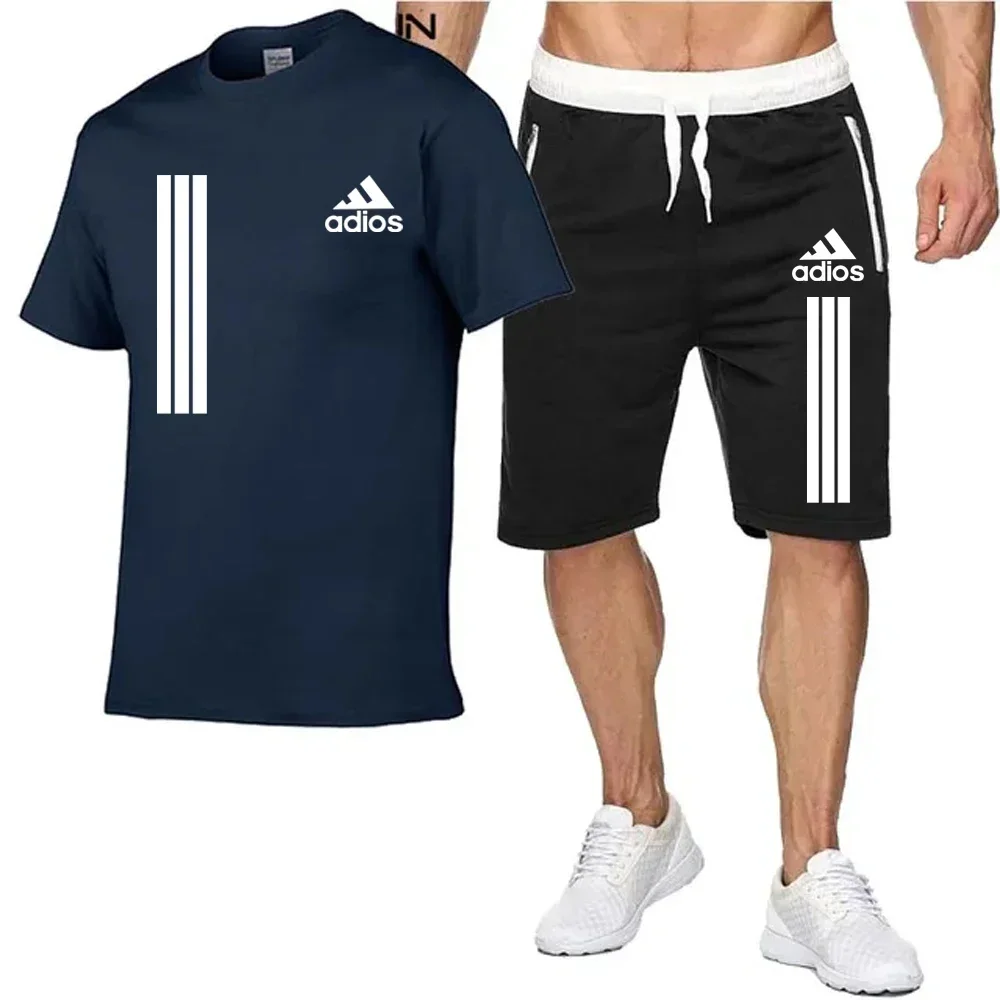 2024 Men\'s summer fashion breathable short-sleeved T-shirt + shorts two-piece gym casual jogging exercise training set