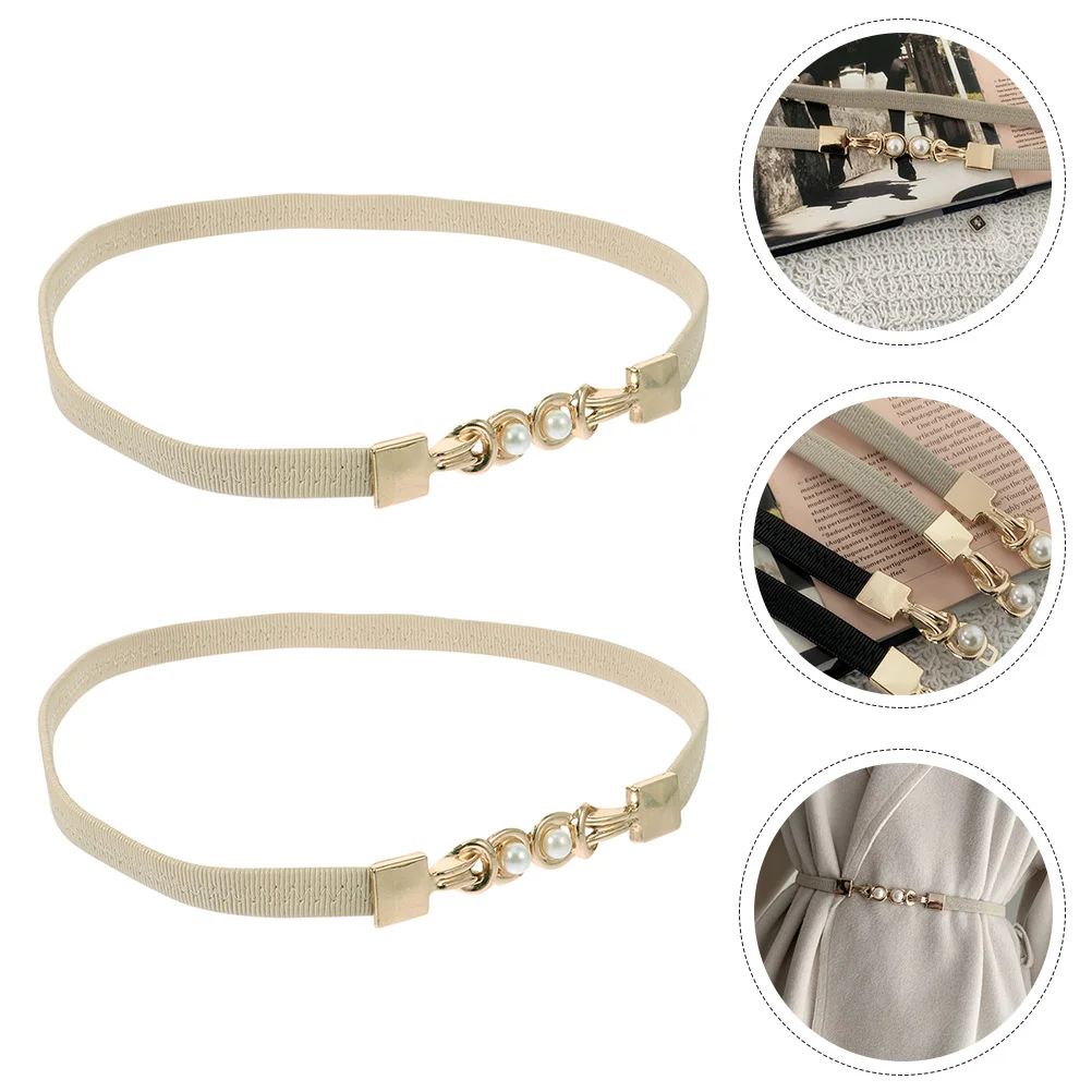 

2Pcs Pearl Buckle Decorative Women's Waist Belts Casual Dress Elastic Belt Imitation Skirt Accessory Decorative Belts