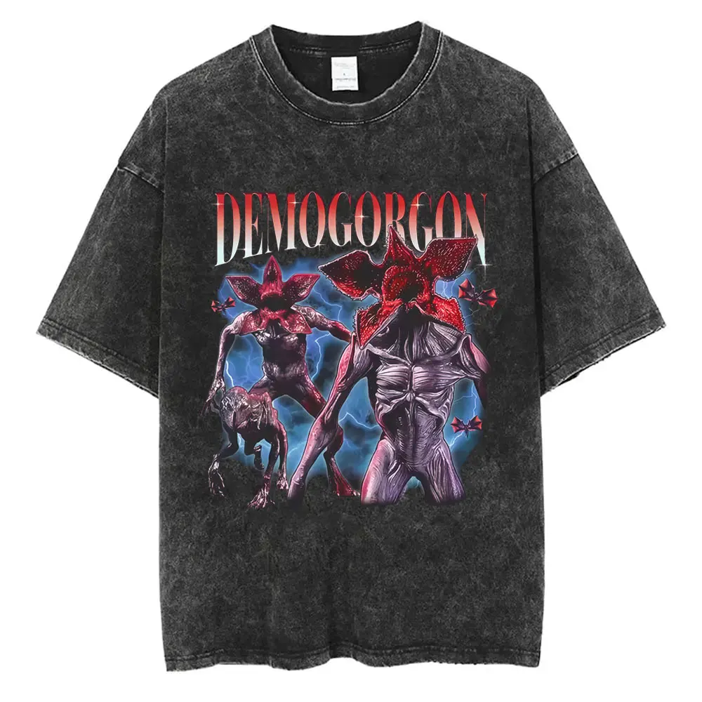 

Washed Vintage Cannibal Flower Monster Demogorgon Graphic T-shirt Eddie Munson T Shirt Men Women Retro Oversized Cotton T-shirts