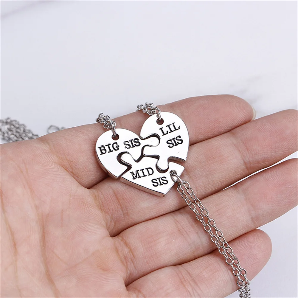 3 Pcs/set Heart Shaped Alphabet Stitching Pendant Necklace Halloween Valentine\'s Day Gifts Jewelry For Couples Women Sister