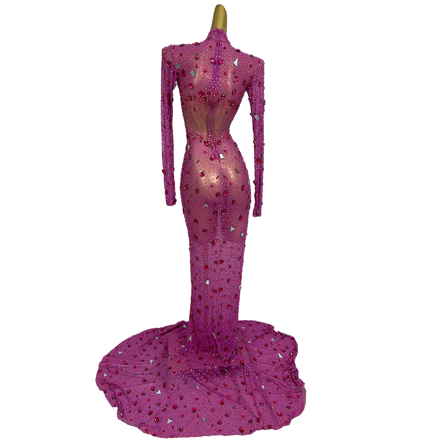 فستان فيستدو دي فييستا شبكي شفاف من خلال الترتر الماسي للولائم المسائية الطويلة حورية البحر فستان العشاء للنساء للحفلات الراقصة فستان البوق